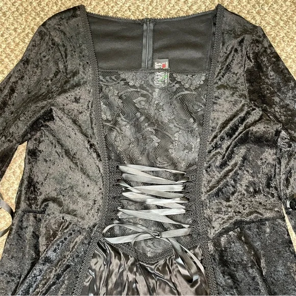 Vintage 90s Lip Service Crushed Velvet Lace Up Corset Maxi Dress - Black - Picture 5 of 14